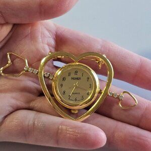 Gold Heart Brooch with Watch